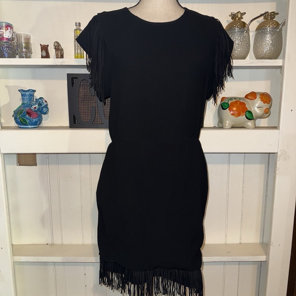 Maje‎ Black Size 3 Fringe Hem Dress Women